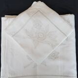 Sheet 2.40m×3.20m +2 linen thread pillowcases without monogram embroidered with a pair of doves and flowers