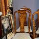 Set of two armchairs and six chairs. Marquetry with precious wood species.