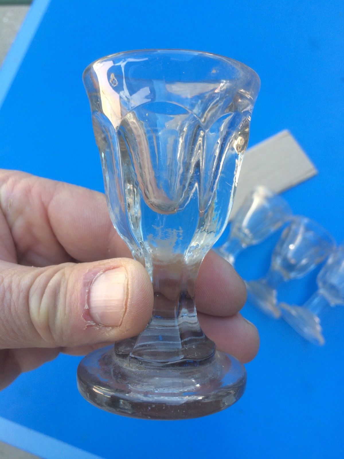 Lot of 4 small glass on foot faceted 18th century era