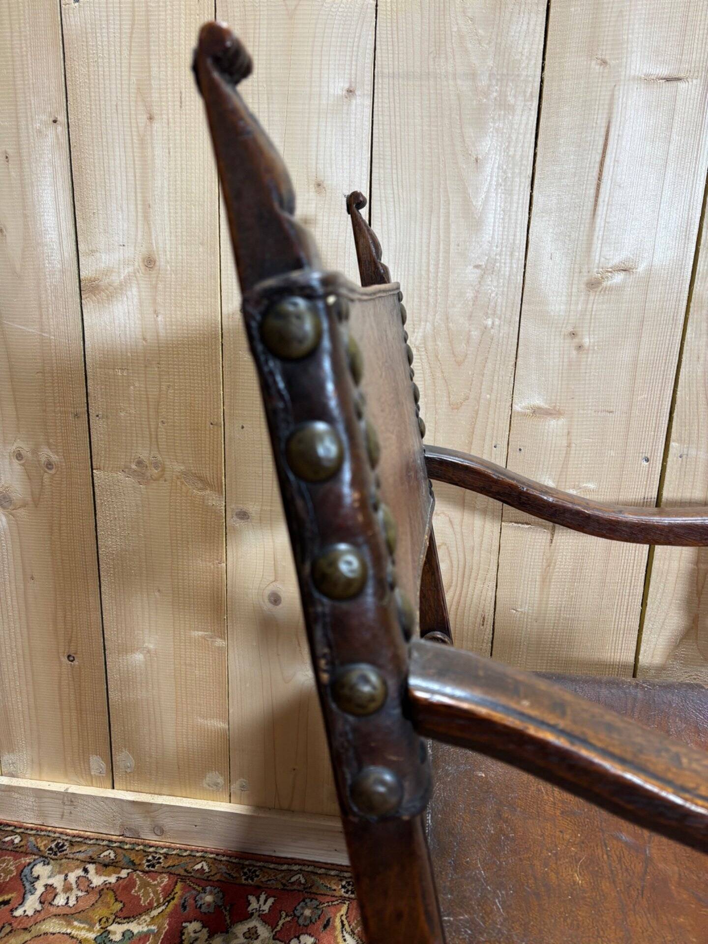 Fauteuil de bureau en chêne et cuir