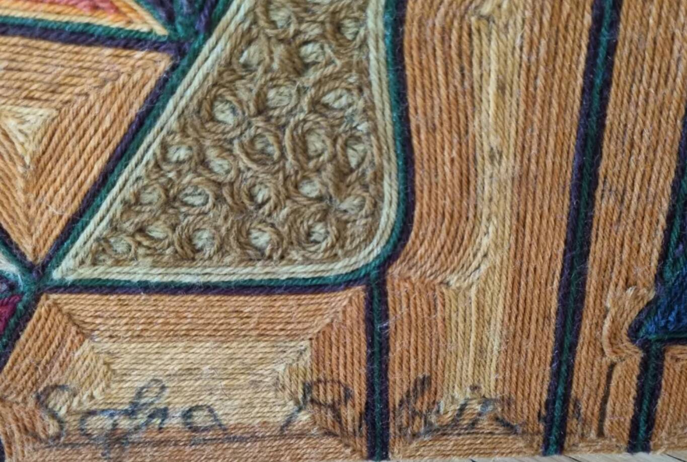 Screen decorated with wool threads, “Huichol” art, Sofia Ribeira, 124 cm