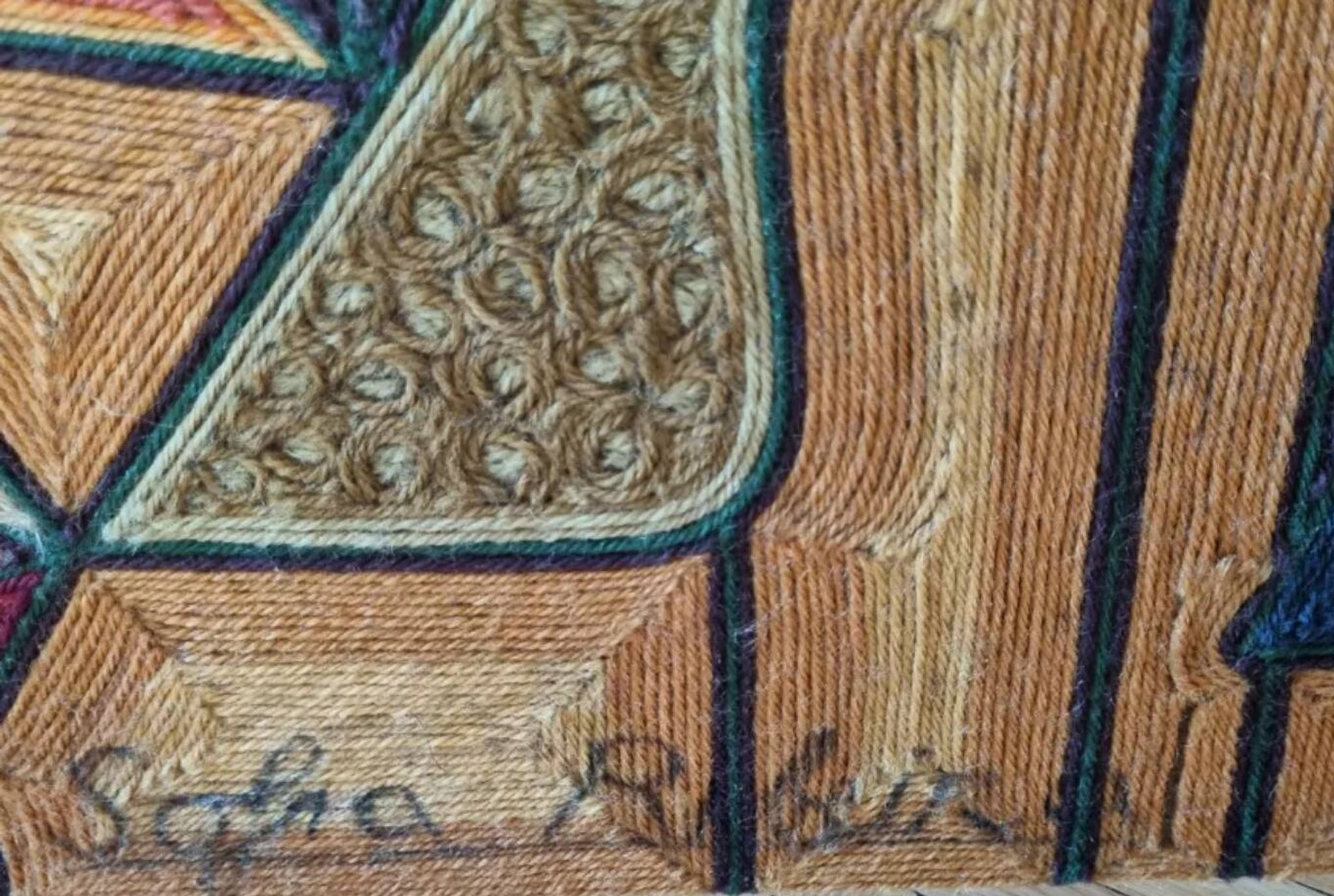 Screen decorated with wool threads, “Huichol” art, Sofia Ribeira, 124 cm