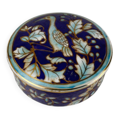 Boîte en porcelaine chinoise bleue motif oiseau & fleurs