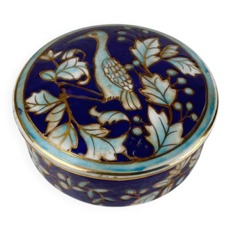 Boîte en porcelaine chinoise bleue motif oiseau & fleurs