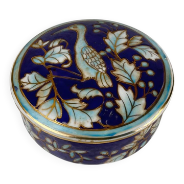 Chinese blue porcelain box with bird and flower motif
