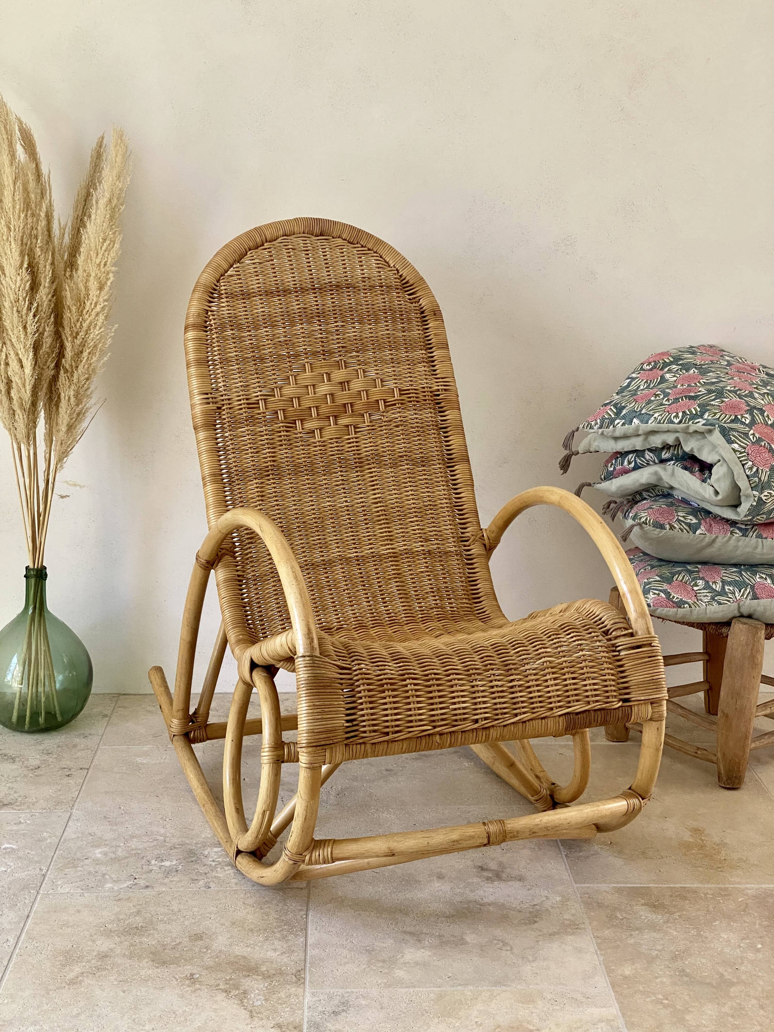 Natural rattan rocking chair.
