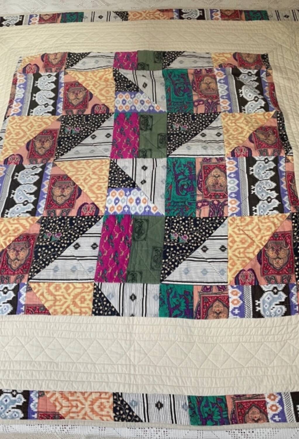 Ikat cotton patchwork plaid