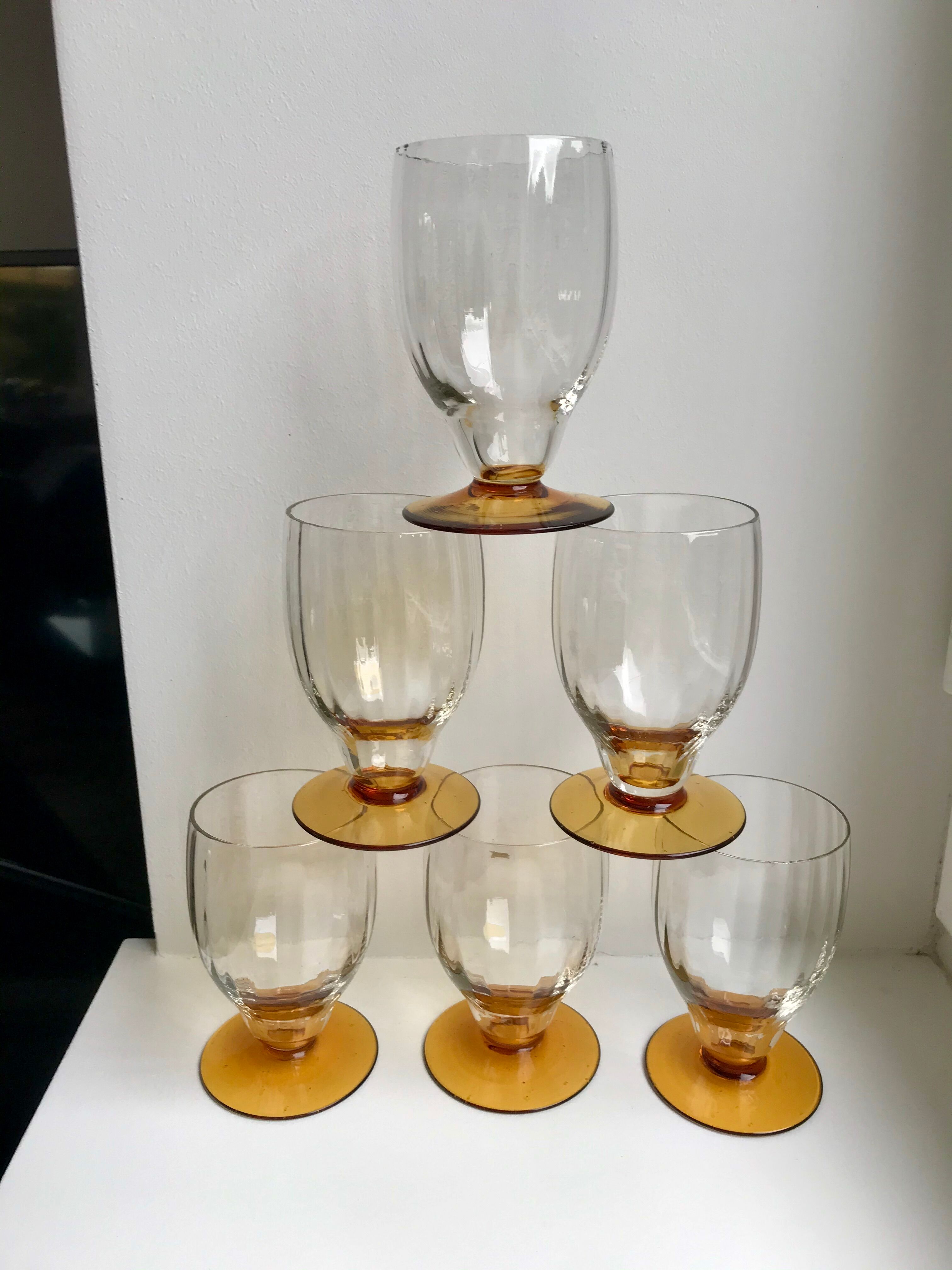 Lot de 6 verres à pieds ambré art déco années 30