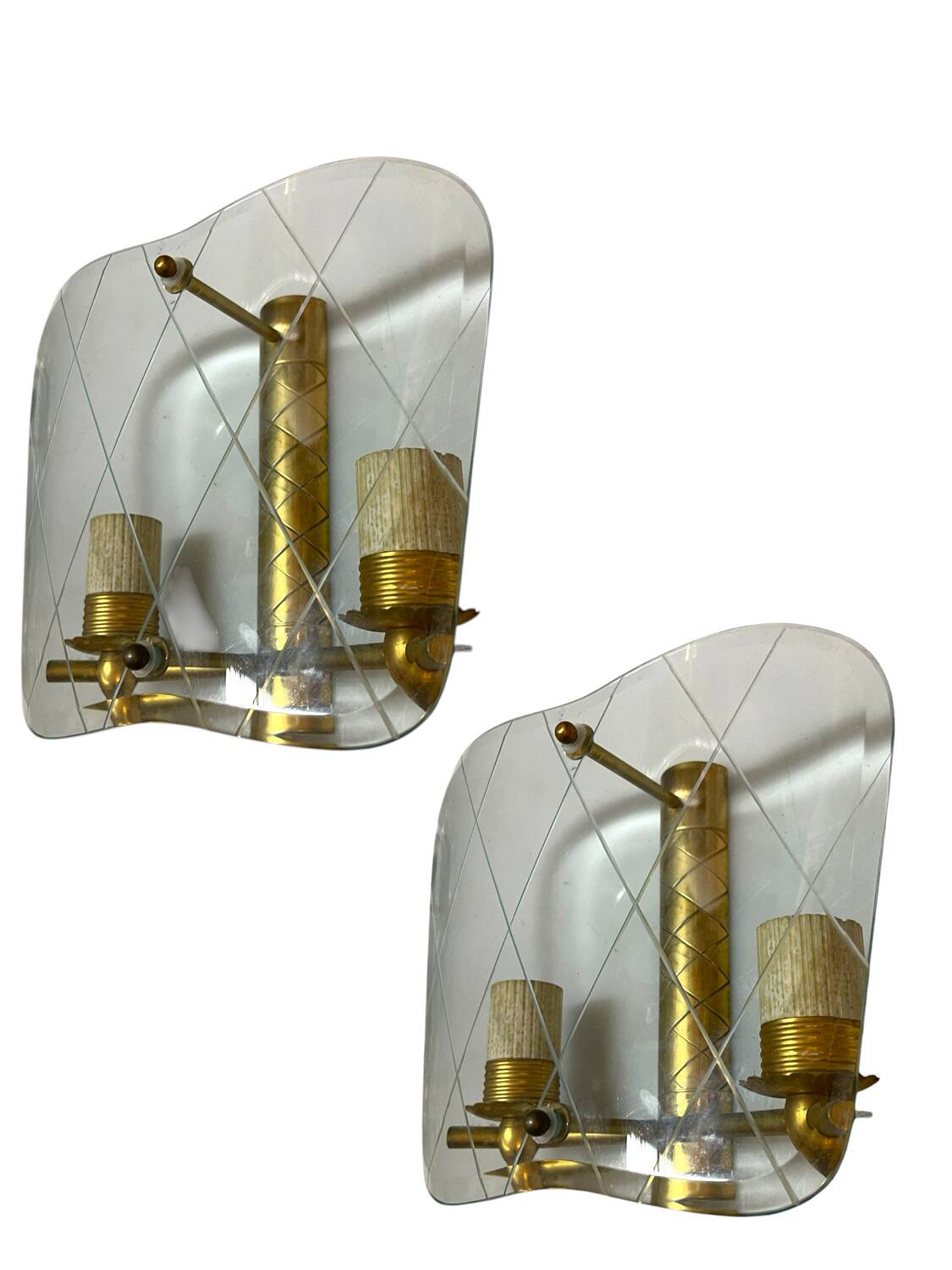 Italian Brass Glass Sconces 1950’s