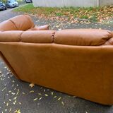 Large 6-seater corner sofa in cognac brown genuine leather