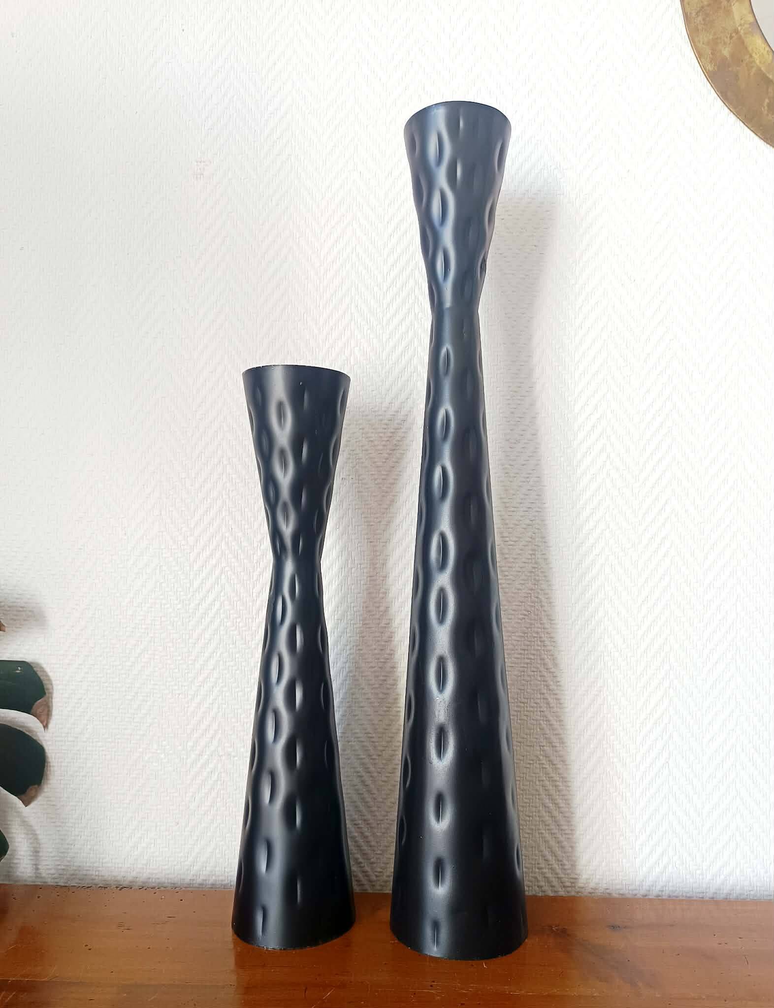 Pair of vintage metal diabolo candlesticks