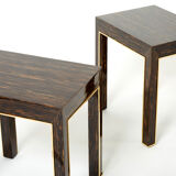 Pair of side tables palm wood and brass Romeo Paris 1970
