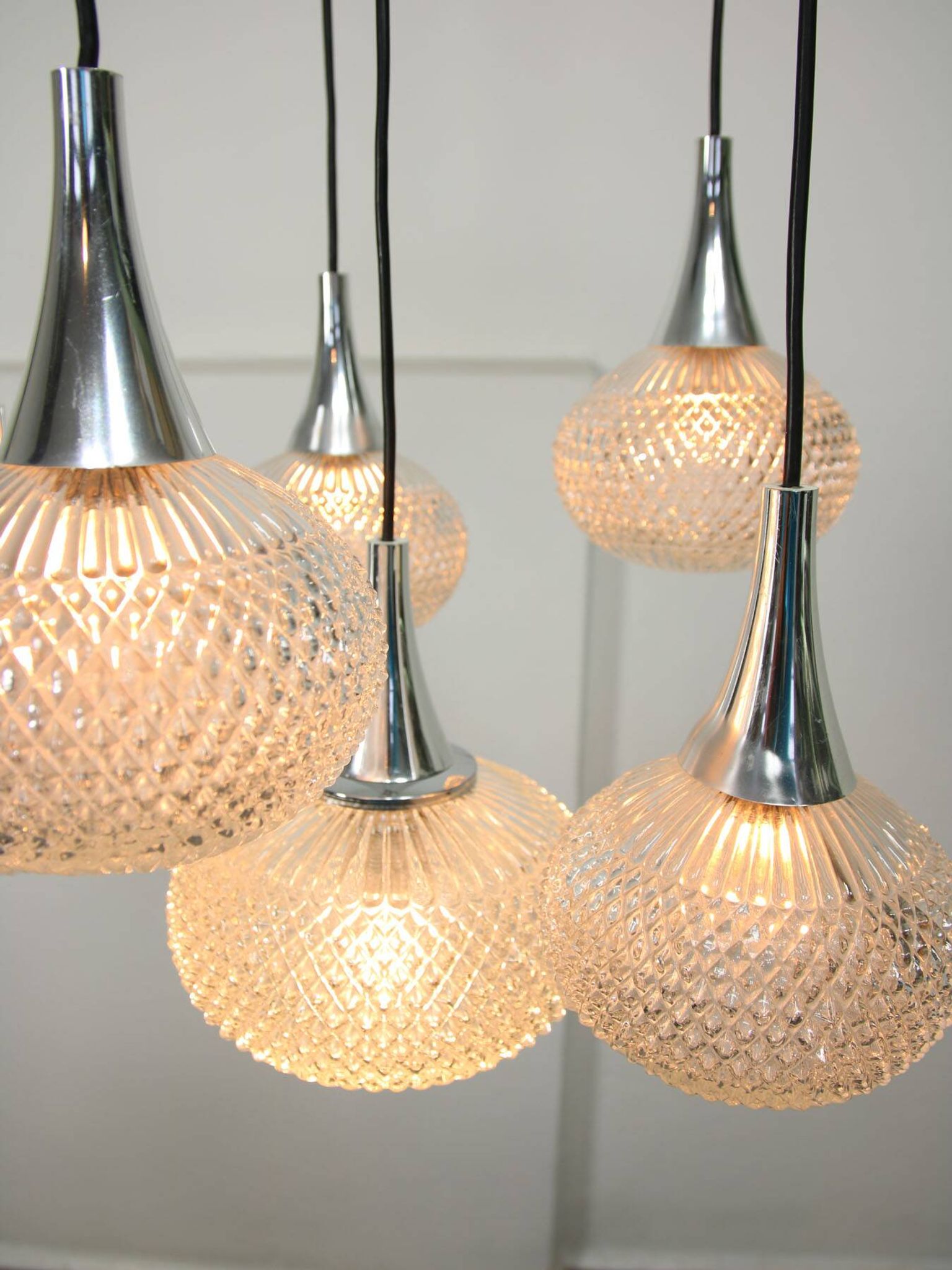 Vintage Italian Crystal and Chrome Chandelier, 70s