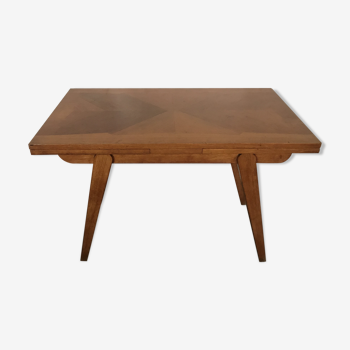 Table vintage pieds compas de 1950 chêne clair design