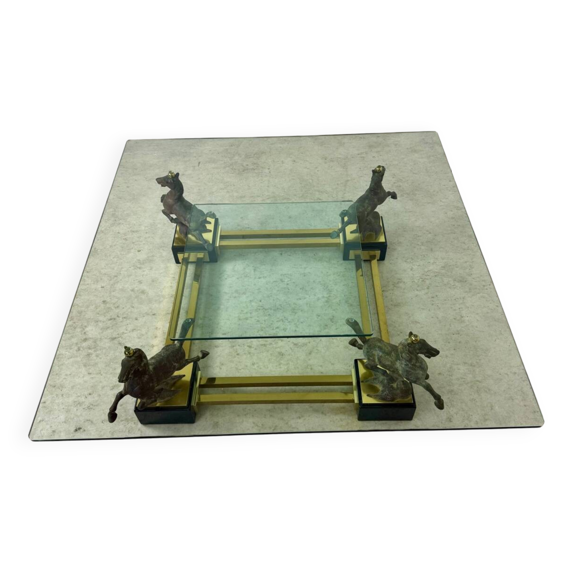 Old brass and gilded bronze table horses design from the 70s vintage Horses