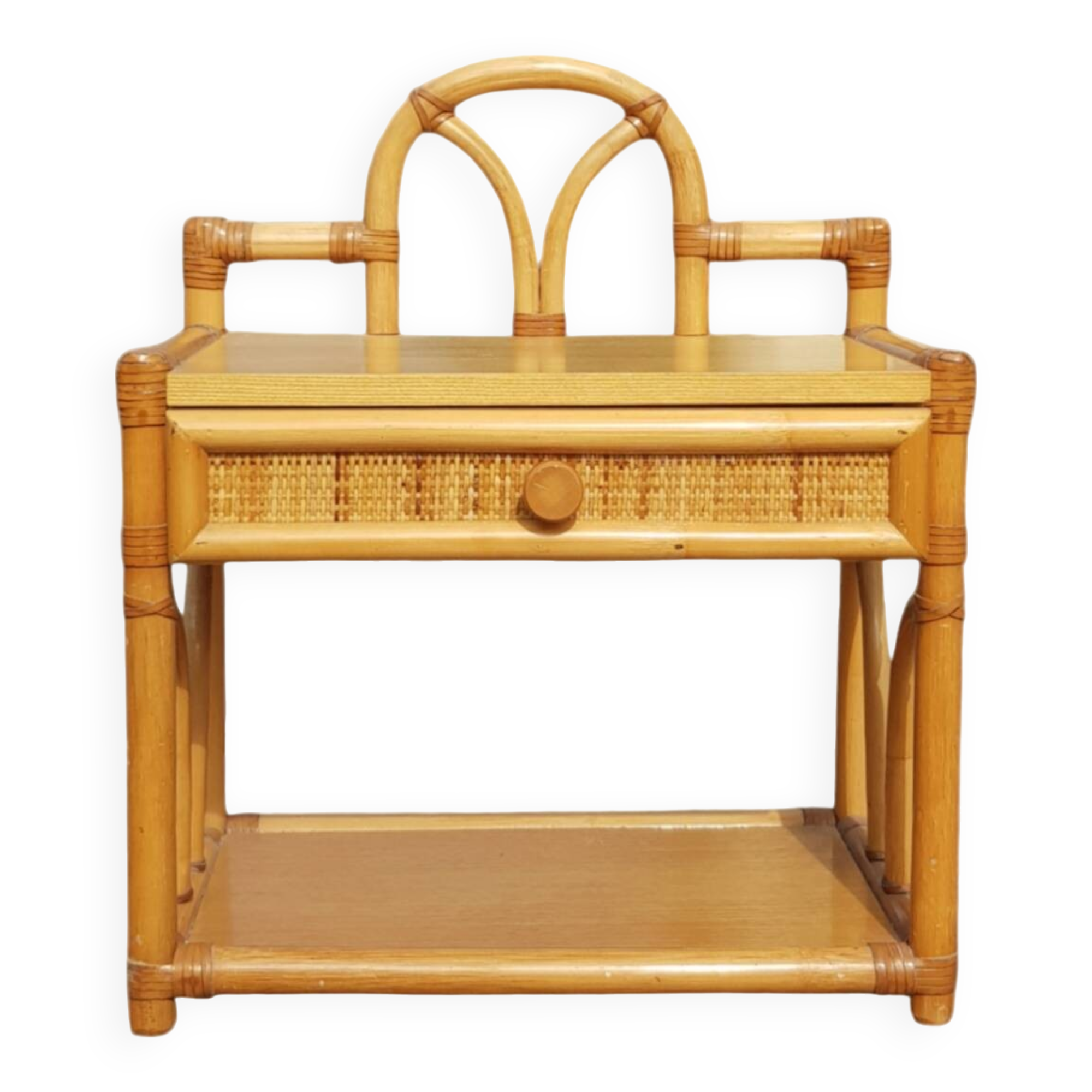 Vintage rattan bedside table with drawer