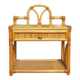 Vintage rattan bedside table with drawer
