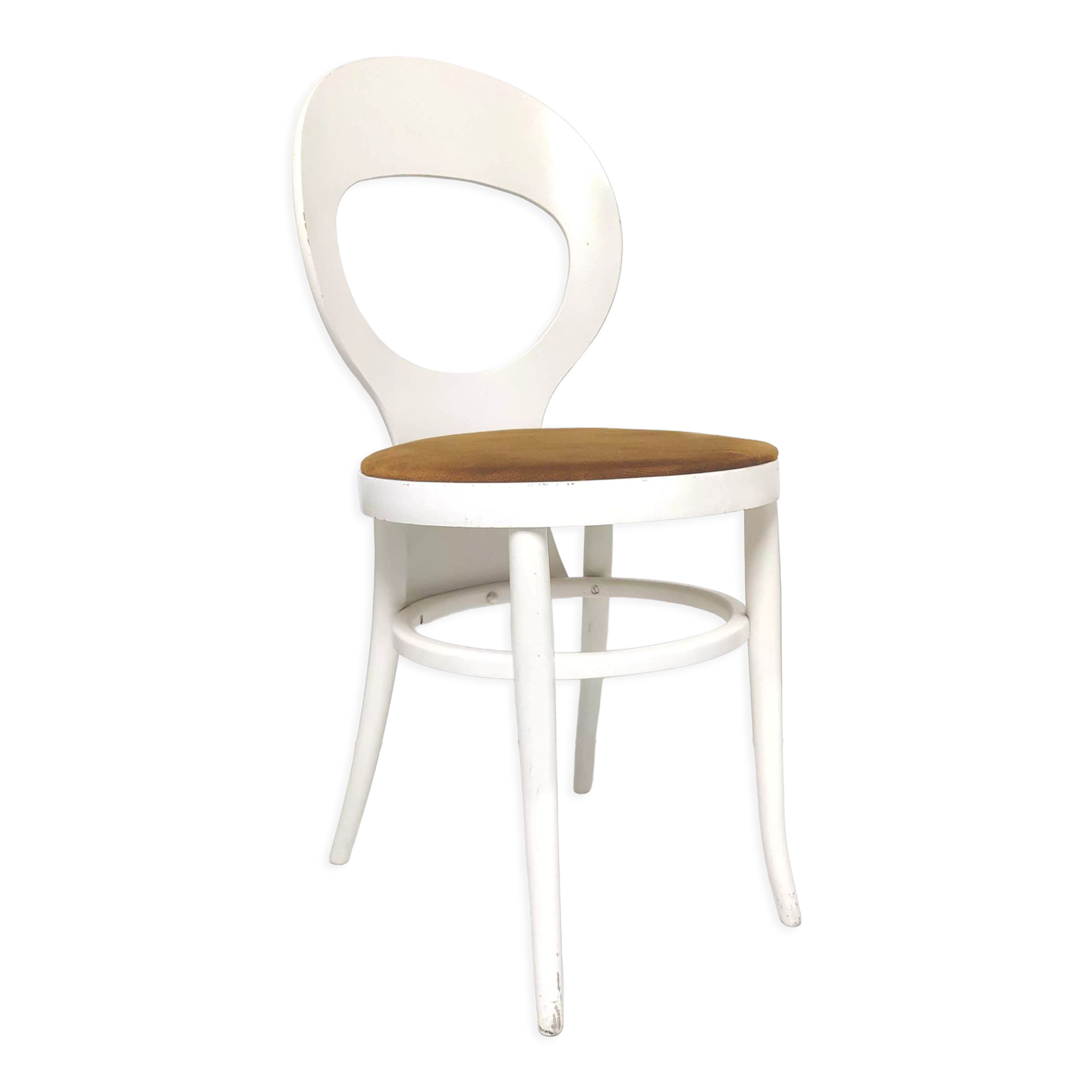 Chaise baumann bistrot mouette en bois blanc et velours jaune