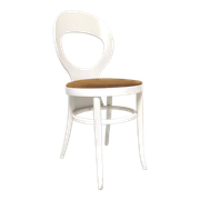 Chaise baumann bistrot mouette en bois blanc et velours jaune