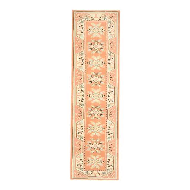 Vintage Turkish Hand-Knotted Wool Cotton Orange Runner Rug 77x276