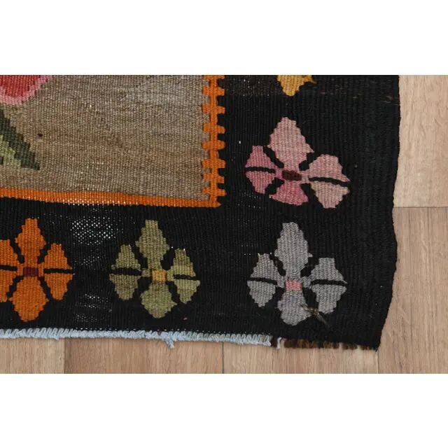 1970s Vintage Turkish Oushak Handmade Wool Cotton Brown Runner Rug  206x387