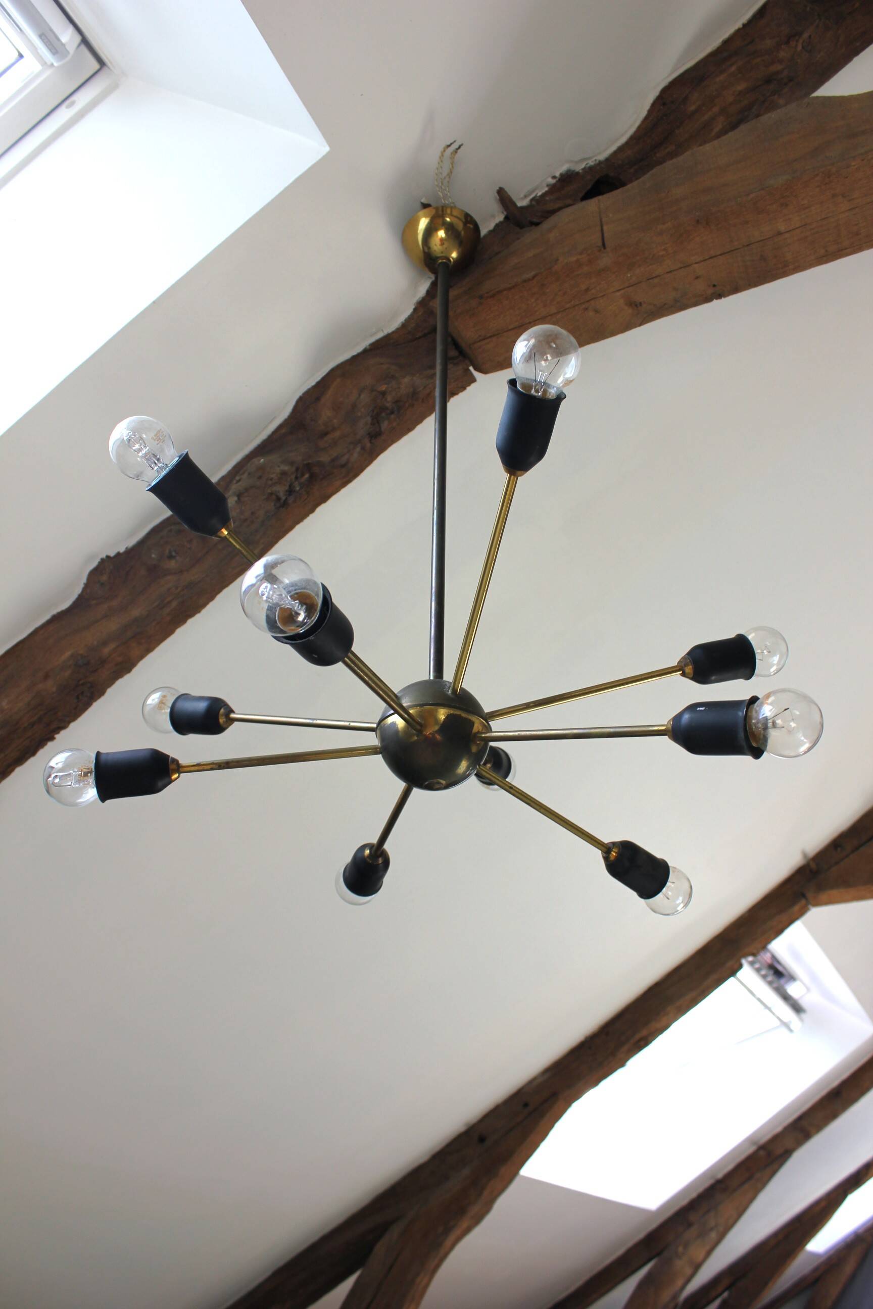 Lustre suspension Spoutnik vintage année 60 doré space age