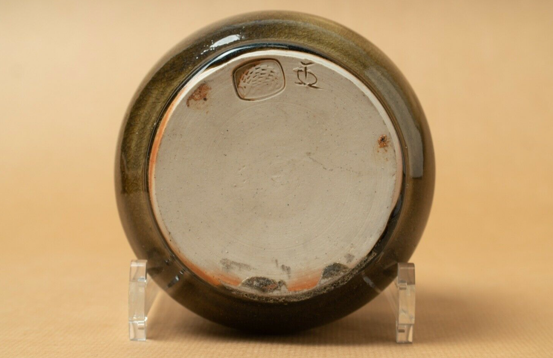 cracked green enamel vase signed kiseto vintage 1970