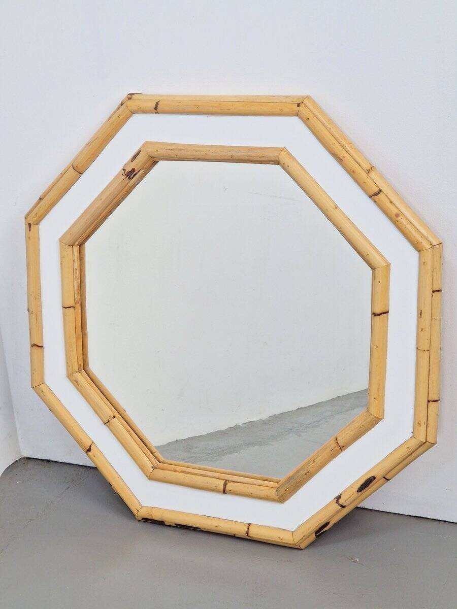 Vintage Octagonal Wall Mirror in Bamboo, Italy, 1960s