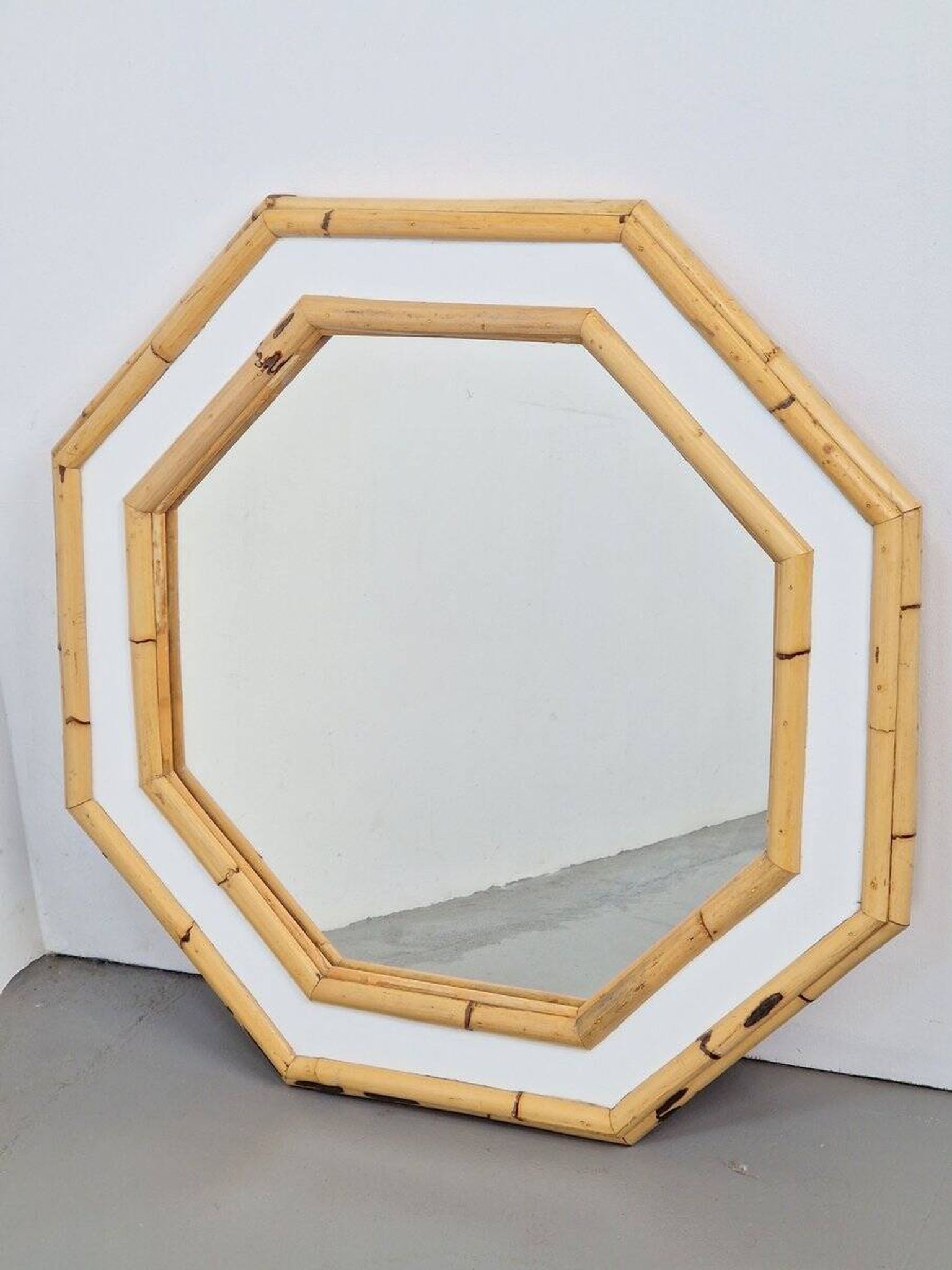 Vintage Octagonal Wall Mirror in Bamboo, Italy, 1960s