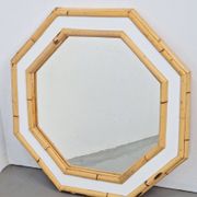 Vintage Octagonal Wall Mirror in Bamboo, Italy, 1960s