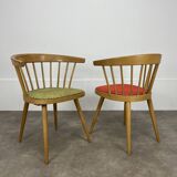 Pair of Baumann 740 office chairs, slatted models, 1960s