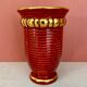 Vase vintage art déco en céramique rouge et dorée