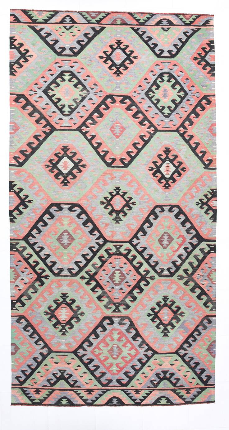 Tapis kilim graphique pastel – Un bijou artisanal pour une déco audacieuse