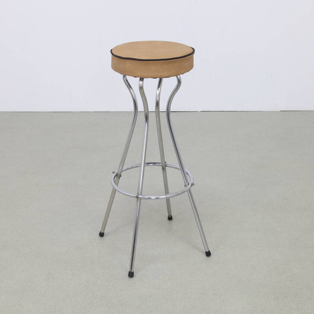 Lot de 4 tabourets de bar vintage en chrome, années 1960, rembourrage NEUF