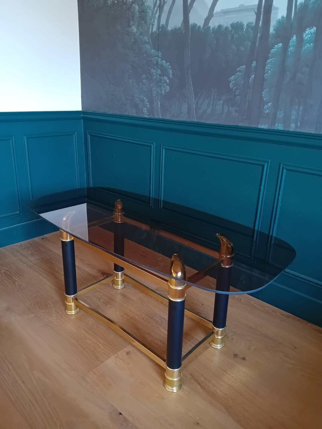 Glass and brass coffee table, 1970