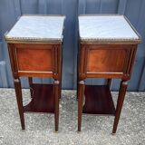 Pair of mahogany bedside tables, marble top, Louis XVI style