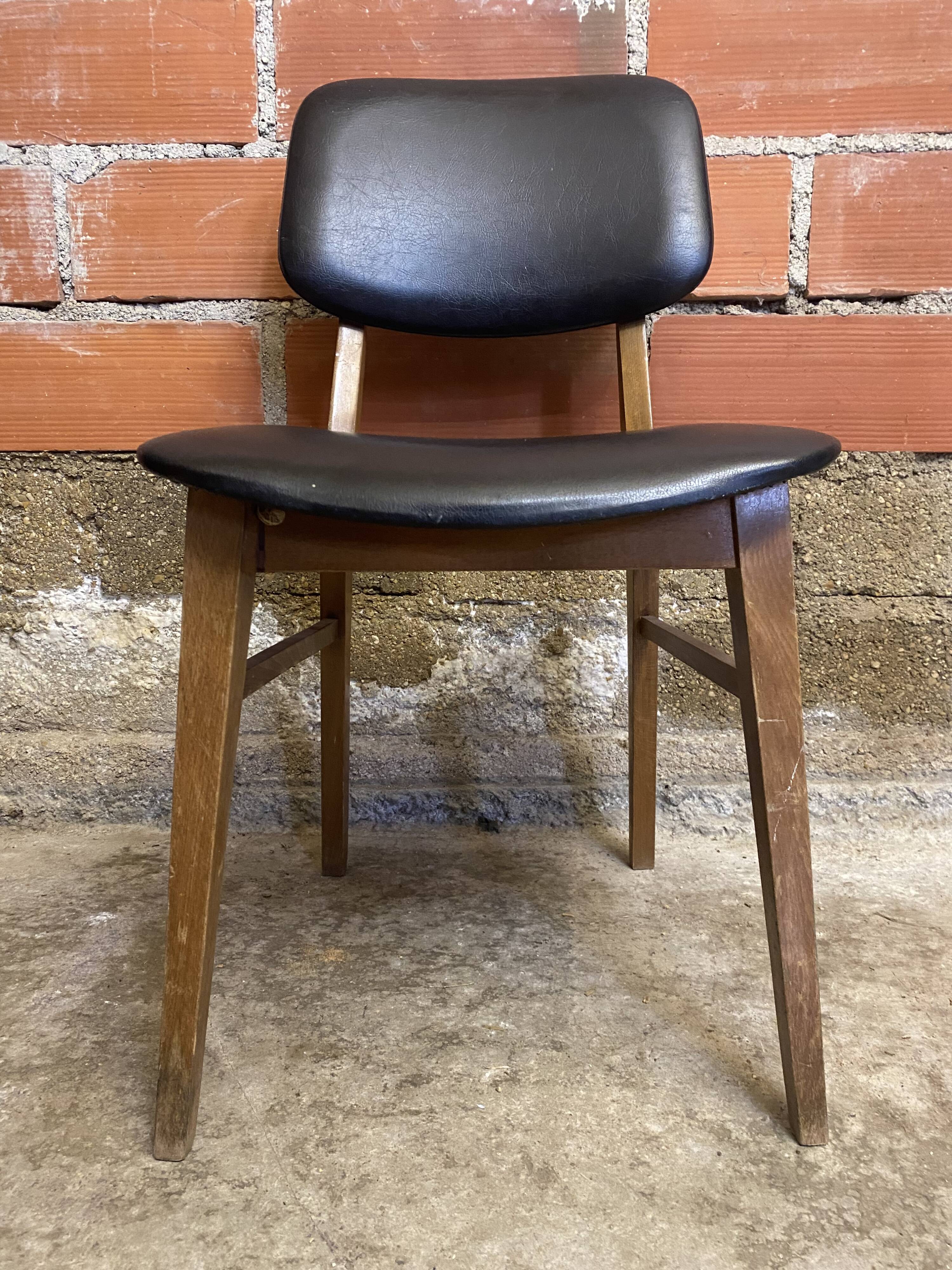 Vintage Scandinavian Chair Beech + Black Skai Seat & Back 60s