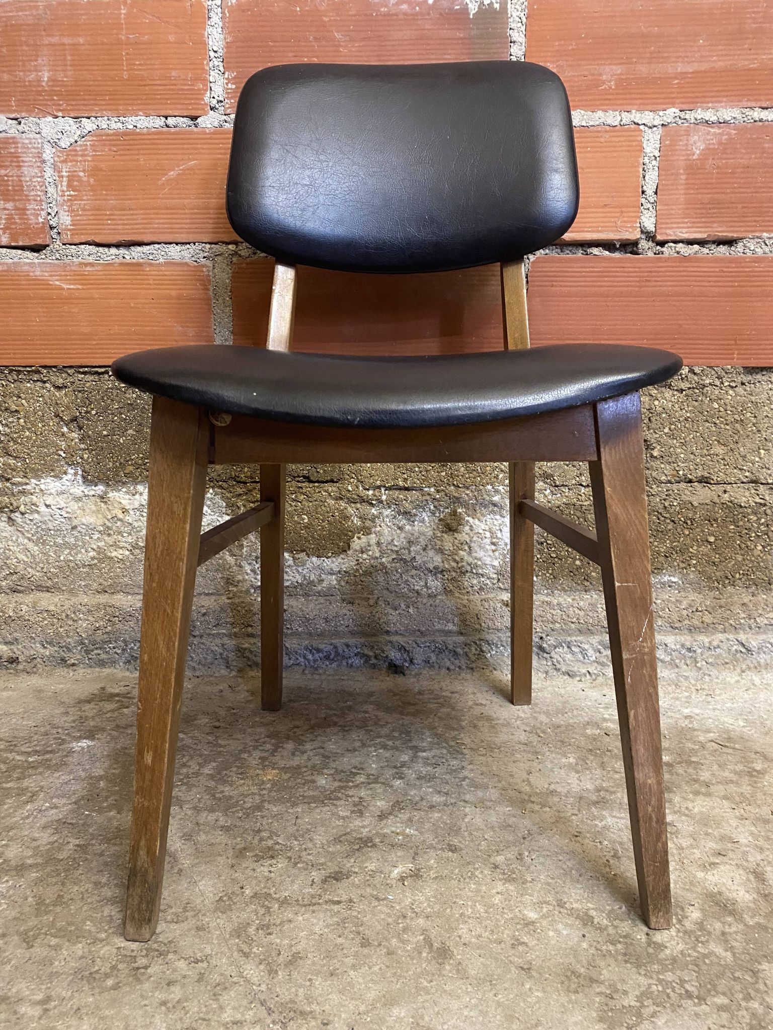 Vintage Scandinavian Chair Beech + Black Skai Seat & Back 60s