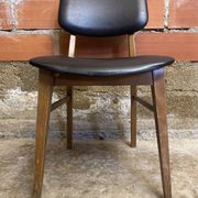 Vintage Scandinavian Chair Beech + Black Skai Seat & Back 60s