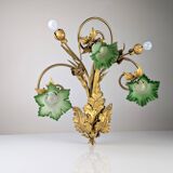 Art Nouveau Chestnut Leaf and Green Glass Sconce, 1900s