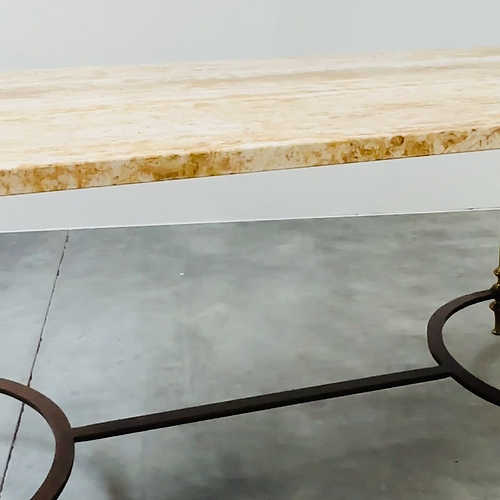Elegant travertine coffee table with brass base, 1970s