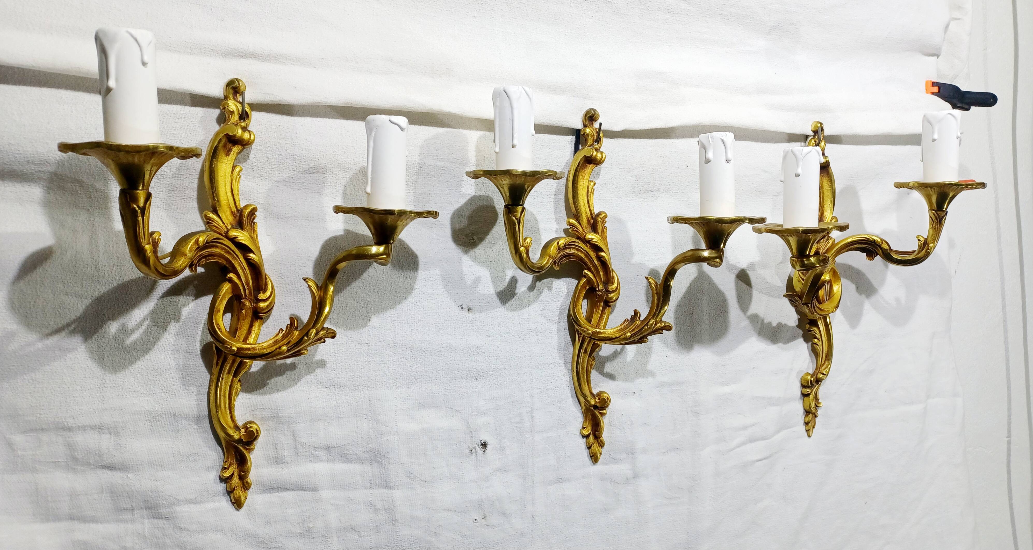 Bronze wall light triplet