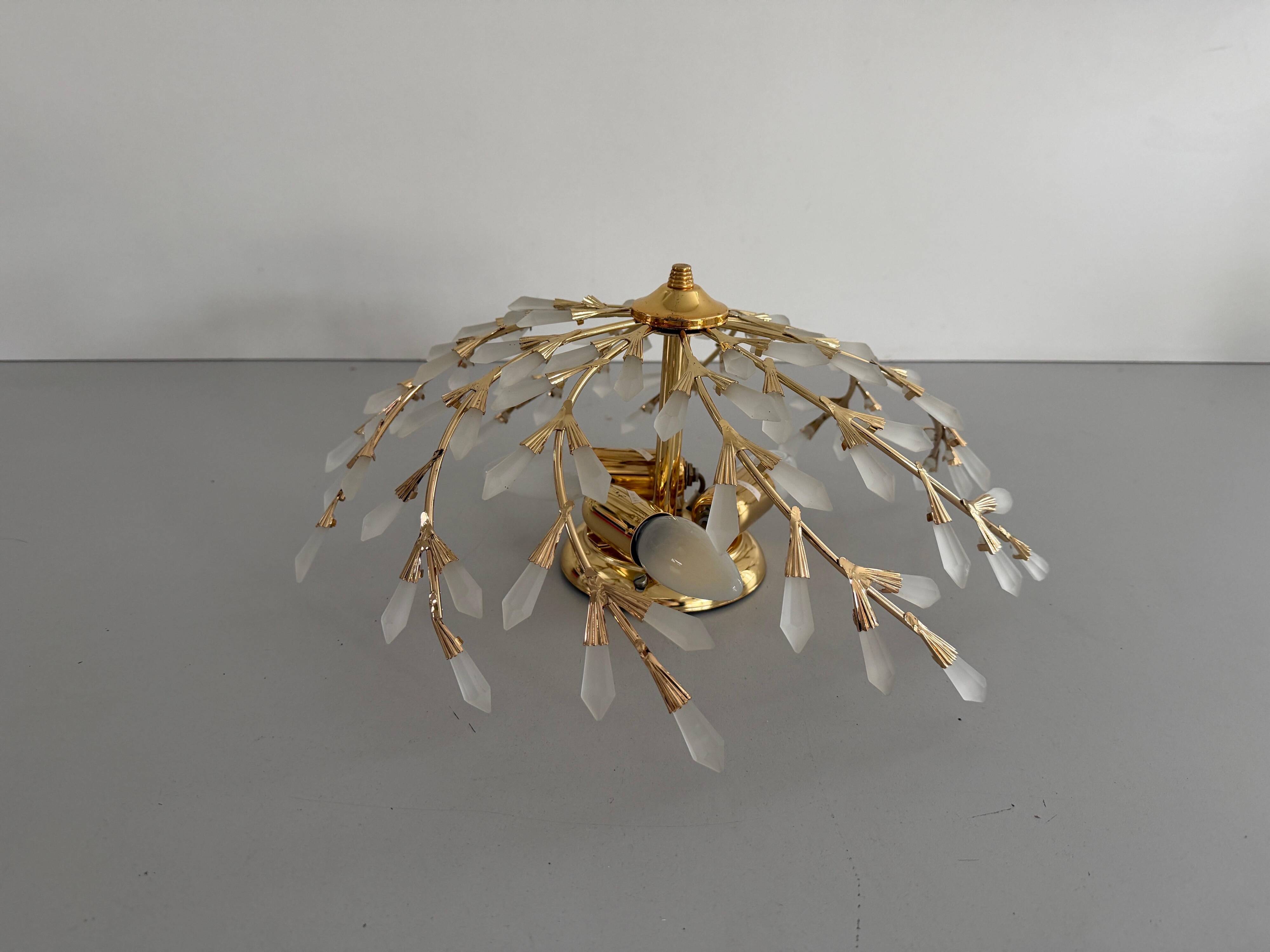 Flush mount Flower Design in crystal glass and gilded metal, 1980s, Germany