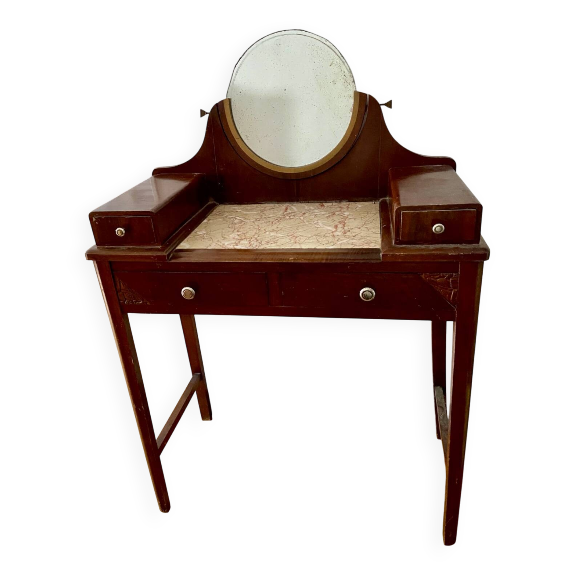 Antique solid wood dressing table – Early 20th century – Marble top & mirror