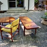 Organic round coffee table in solid teak by john boné for michael laursen denmark 1960