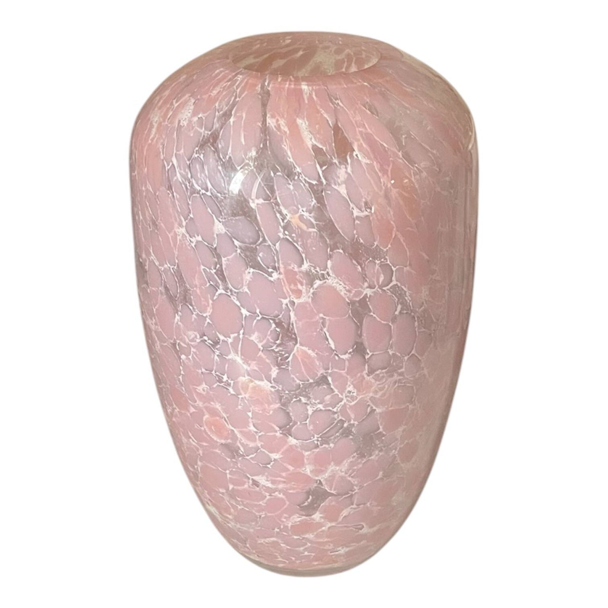 Marbled pink blown glass art vase, La Rochère