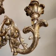 Xl Large Vintage Regency Mid Century Louis XV Baroque Rococo Hand Painted Carved Wood 8 Light Chandelier Floral, Italy, Florence 1920 1950