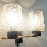 Pair of double wall lights in bubbled glass by Maison Arlus, France circa 1960.