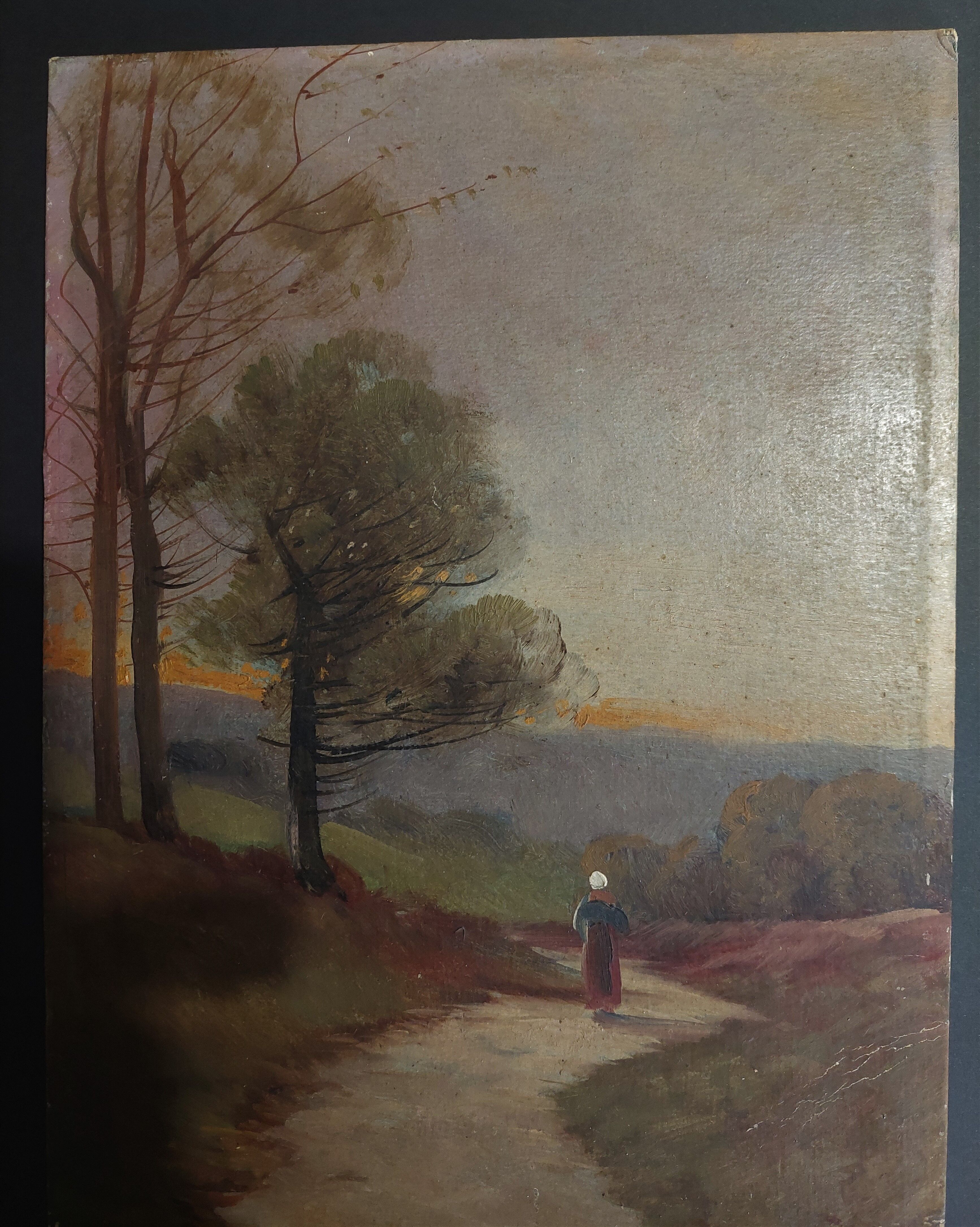 Painting oil on cardboard landscape