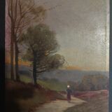 Painting oil on cardboard landscape